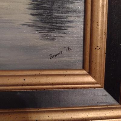 Pair of Original Framed Lakeview Art Pieces by Brenda 1976