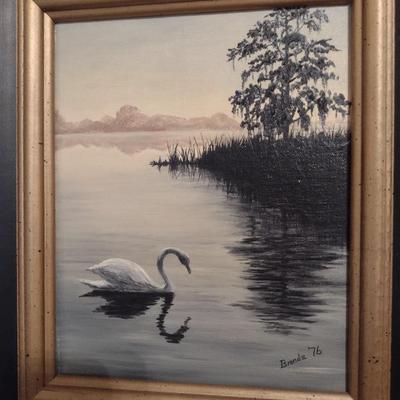 Pair of Original Framed Lakeview Art Pieces by Brenda 1976