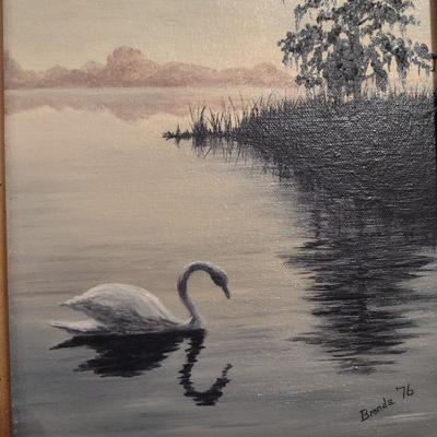 Pair of Original Framed Lakeview Art Pieces by Brenda 1976