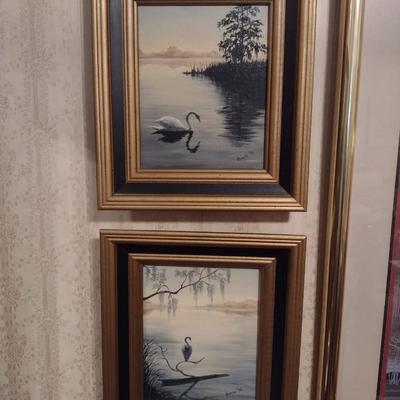 Pair of Original Framed Lakeview Art Pieces by Brenda 1976