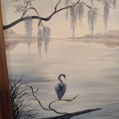 Pair of Original Framed Lakeview Art Pieces by Brenda 1976