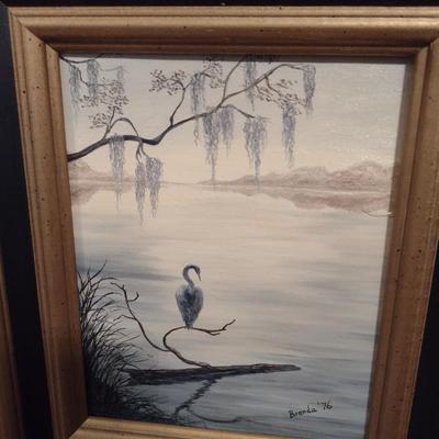 Pair of Original Framed Lakeview Art Pieces by Brenda 1976