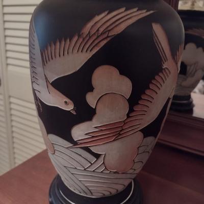 Ceramic Table Lamp Inscribed Bird in Flight