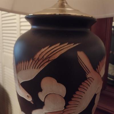 Ceramic Table Lamp Inscribed Bird in Flight