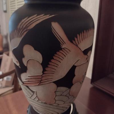 Ceramic Table Lamp Inscribed Bird in Flight