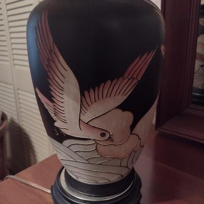 Ceramic Table Lamp Inscribed Bird in Flight