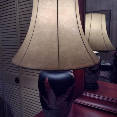 Ceramic Table Lamp Inscribed Bird in Flight