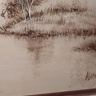 Large Framed Original Art Country Pond by Kearns