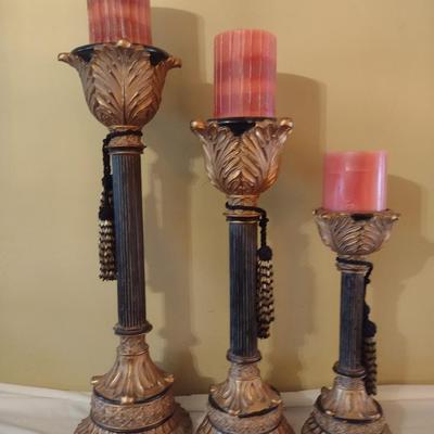 Set of Three Stair Step Height Chalkware Candle Holders