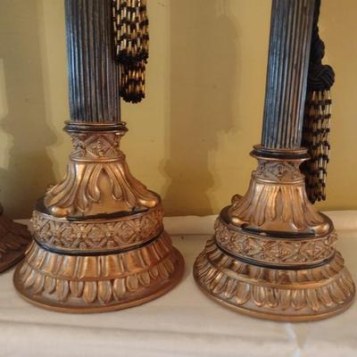 Set of Three Stair Step Height Chalkware Candle Holders