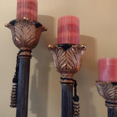 Set of Three Stair Step Height Chalkware Candle Holders