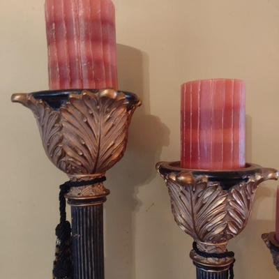 Set of Three Stair Step Height Chalkware Candle Holders