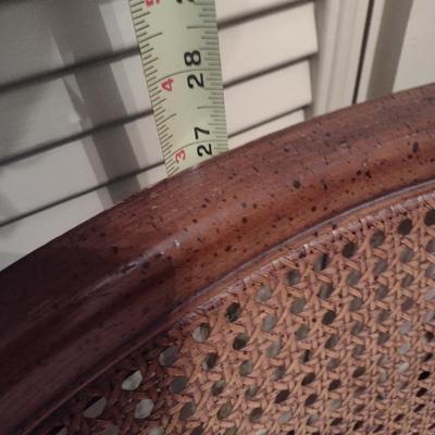 Vintage MCM Design Wood Frame Chair with Cane Back and Upholstered Seat on Castors