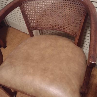 Vintage MCM Design Wood Frame Chair with Cane Back and Upholstered Seat on Castors