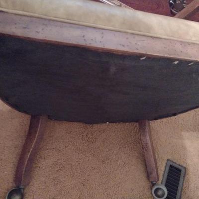 Vintage MCM Design Wood Frame Chair with Cane Back and Upholstered Seat on Castors