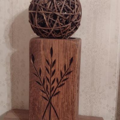 Pair of Home Decor Wall Shelves with Wood Candle Holders and Rattan Balls