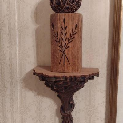 Pair of Home Decor Wall Shelves with Wood Candle Holders and Rattan Balls