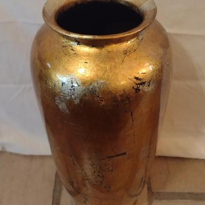 Gold Tone Ceramic Floor Vase