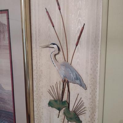 Vintage Copper and Metal Heron Bovano of Cheshire Wall Art