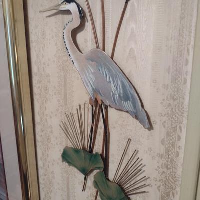 Vintage Copper and Metal Heron Bovano of Cheshire Wall Art