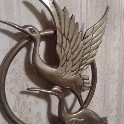 Vintage Brass Cranes in Flight Wall Decor