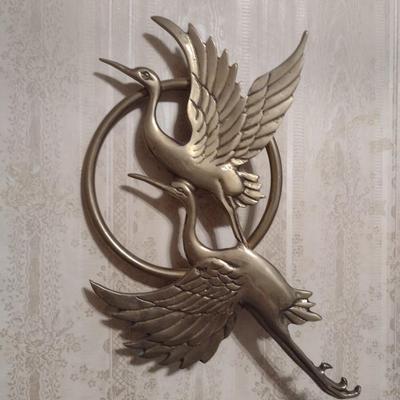 Vintage Brass Cranes in Flight Wall Decor