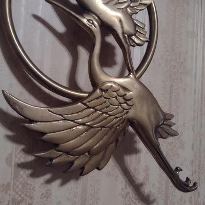Vintage Brass Cranes in Flight Wall Decor