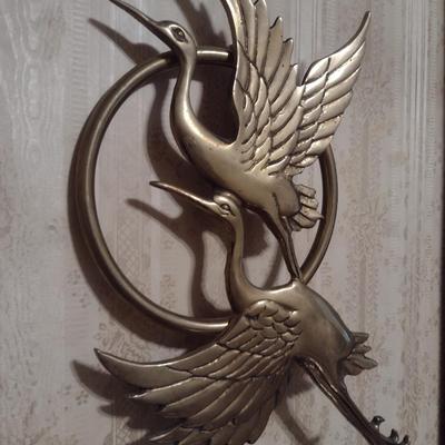 Vintage Brass Cranes in Flight Wall Decor