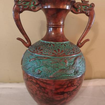 Vintage Toyo Japanese Bronze Finish Vase with Dragon Handles