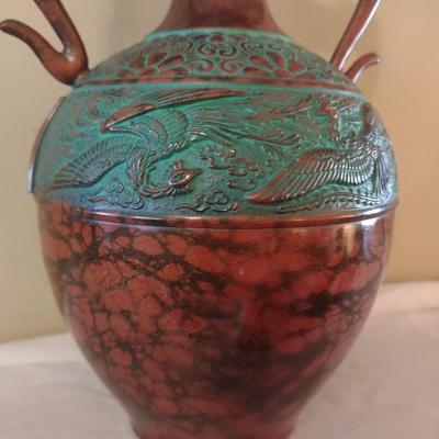 Vintage Toyo Japanese Bronze Finish Vase with Dragon Handles