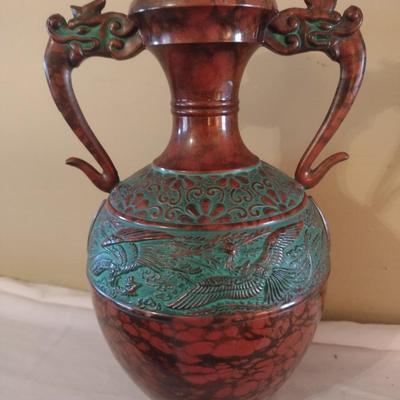 Vintage Toyo Japanese Bronze Finish Vase with Dragon Handles