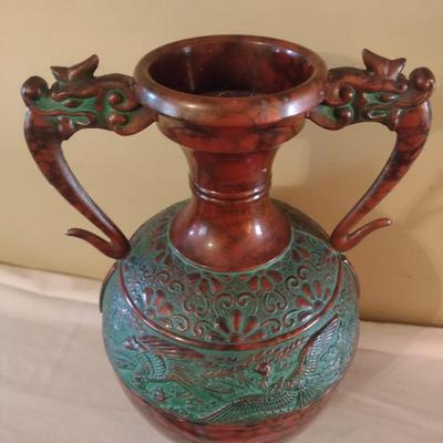 Vintage Toyo Japanese Bronze Finish Vase with Dragon Handles