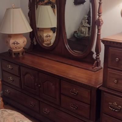 Solid Wood Sumter Furniture Co. Stretch Dresser with Mirror