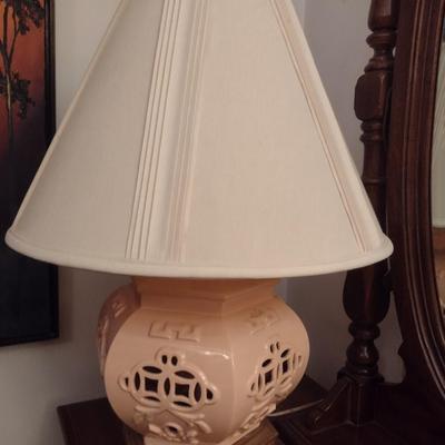 Pair of MCM Design Matching Ceramic Temple Shape Table Lamps