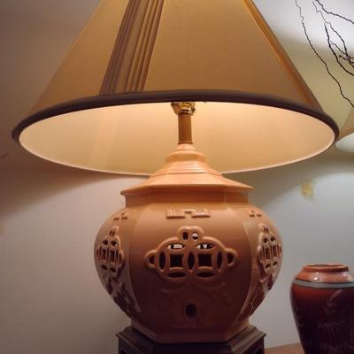 Pair of MCM Design Matching Ceramic Temple Shape Table Lamps