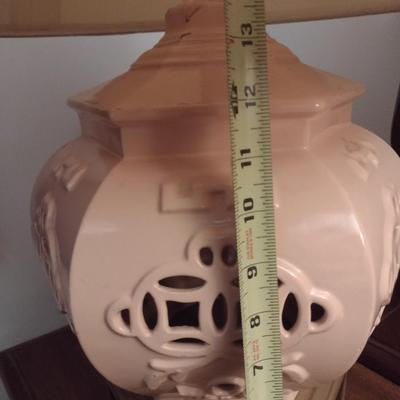 Pair of MCM Design Matching Ceramic Temple Shape Table Lamps