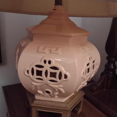 Pair of MCM Design Matching Ceramic Temple Shape Table Lamps