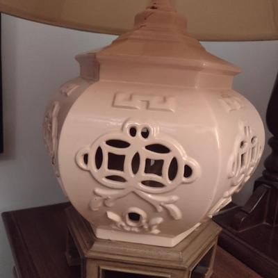Pair of MCM Design Matching Ceramic Temple Shape Table Lamps