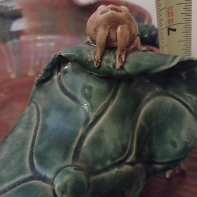 Large Pottery Bowl with Lilly Pad and Frogs Accent