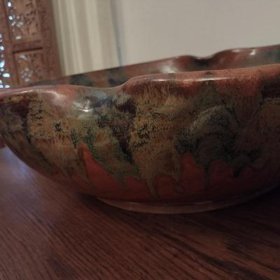 Large Pottery Bowl with Lilly Pad and Frogs Accent