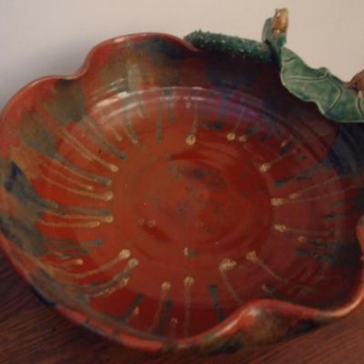 Large Pottery Bowl with Lilly Pad and Frogs Accent