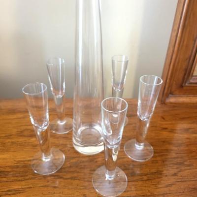 Mid Century Glass Decanter with 5 Glasses