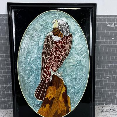 Mother OF Pearl INLAY of a HAWK Picture Signed 