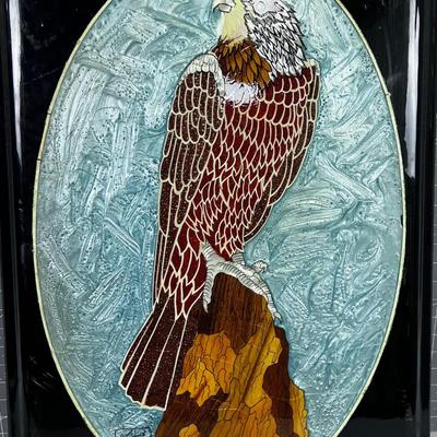 Mother OF Pearl INLAY of a HAWK Picture Signed 