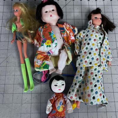 Vintage Mixed lot of DOLLS; 2 Asian, A Barbie and a Copycat Barbie