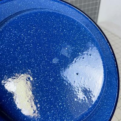 Blue Enamel Ware Cup & Plate 