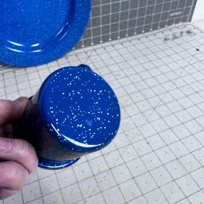 Blue Enamel Ware Cup & Plate 