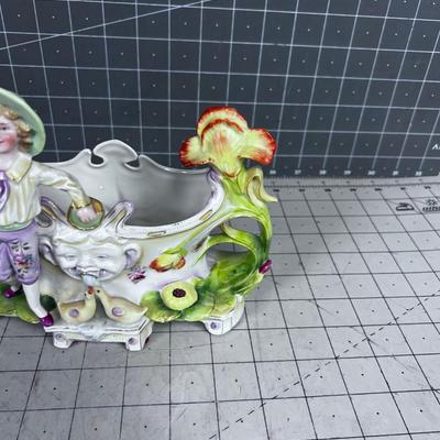 CUTE German Porcelain Planter Dish Fountain with Ducks and Boy 