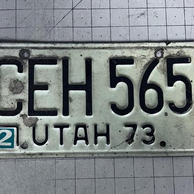 Utah License Plate -Black & White 1973 