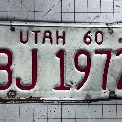 Utah License Plate - Red & White 1960  